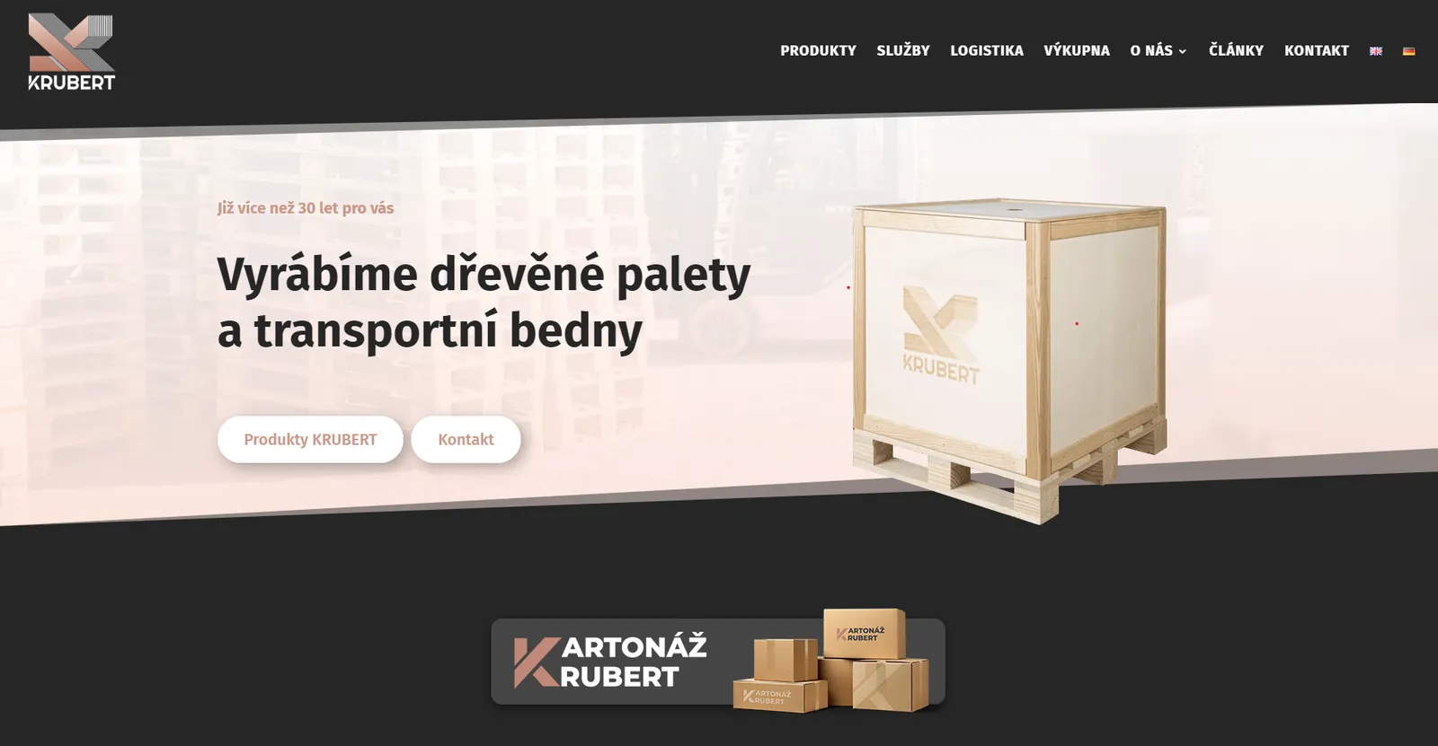 KRUBERT — web výrobce dřevěných palet a transportních beden